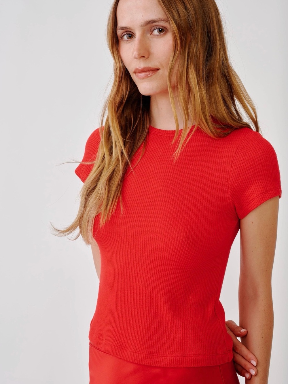 SABLYN NWT Yael Cropped Baby Tee Scarlet Red Ribbed Short Sleeve Top Medium M
